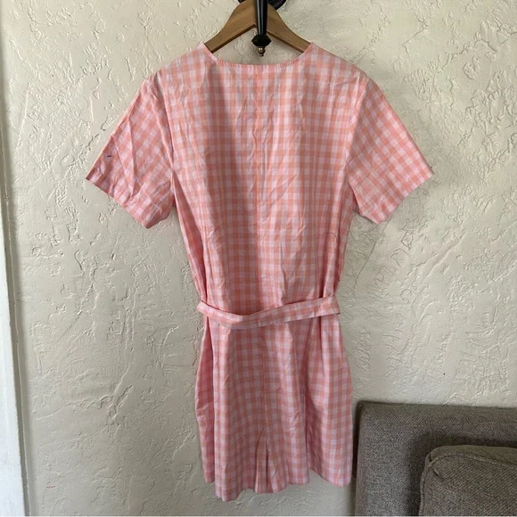 ban.do Pink Gingham Romper with Pearl Button Detail - Picture 6 of 6